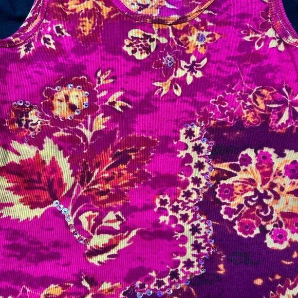 Victoria Jones Y2K Pink and Orange Floral Tank Top with Sequins - Picture 7 of 7